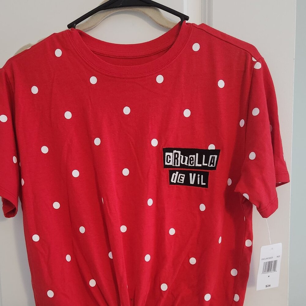 Disney Cruella DeVil Red White Polka Dot Short Sleeve Top